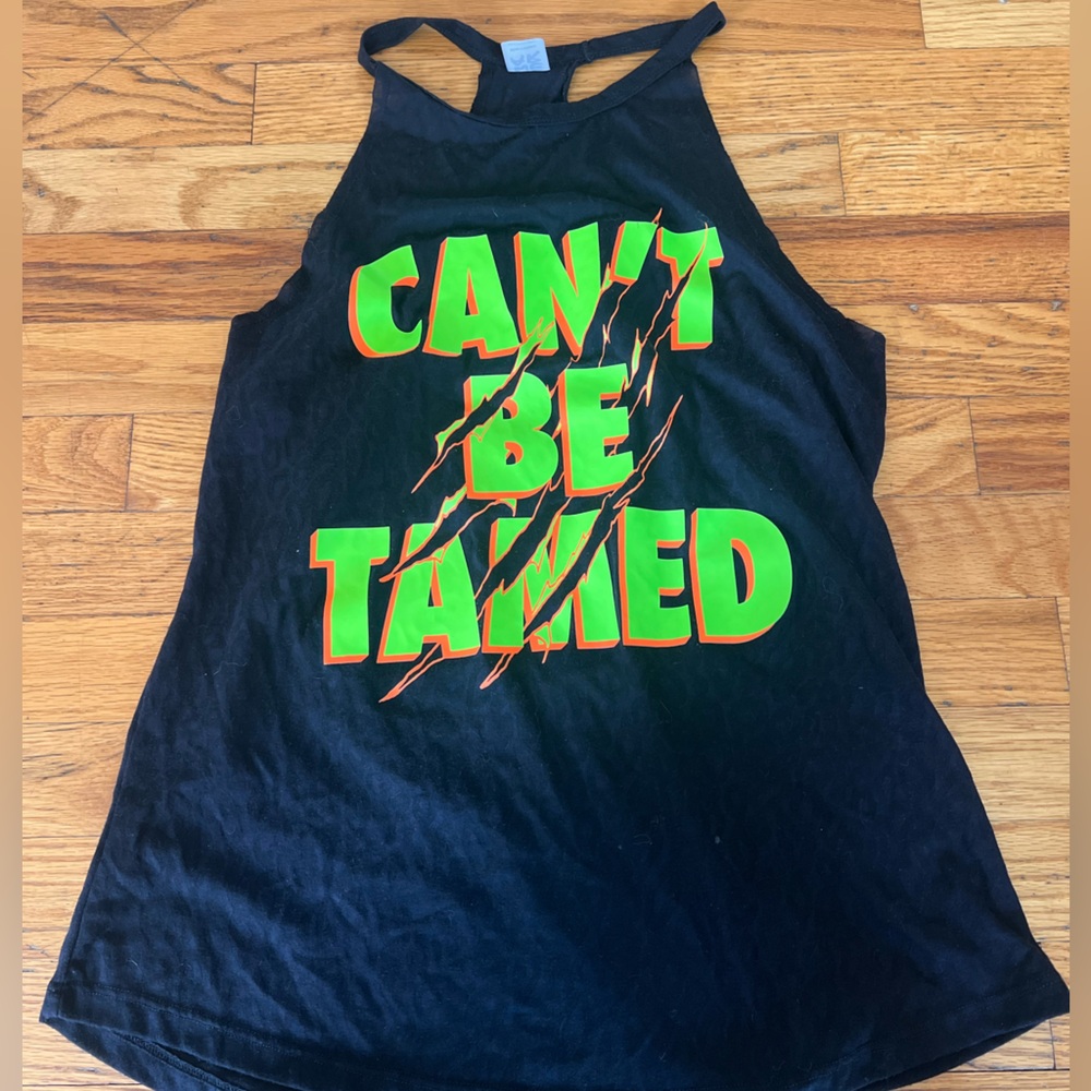 Zumba Fitness Black Tank with Neon Green and Orange Text